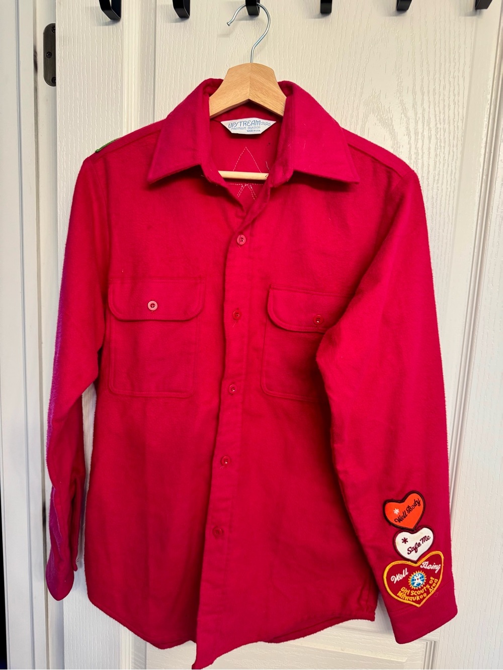 Vintage Girl Scout Red Women’s Button-Up Blouse with Girl Scouts Patches